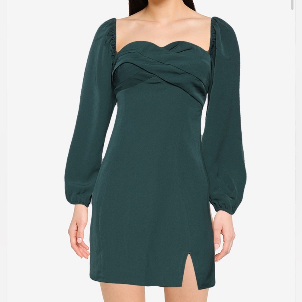 Long-Sleeve Draped Bodice Mini Dress